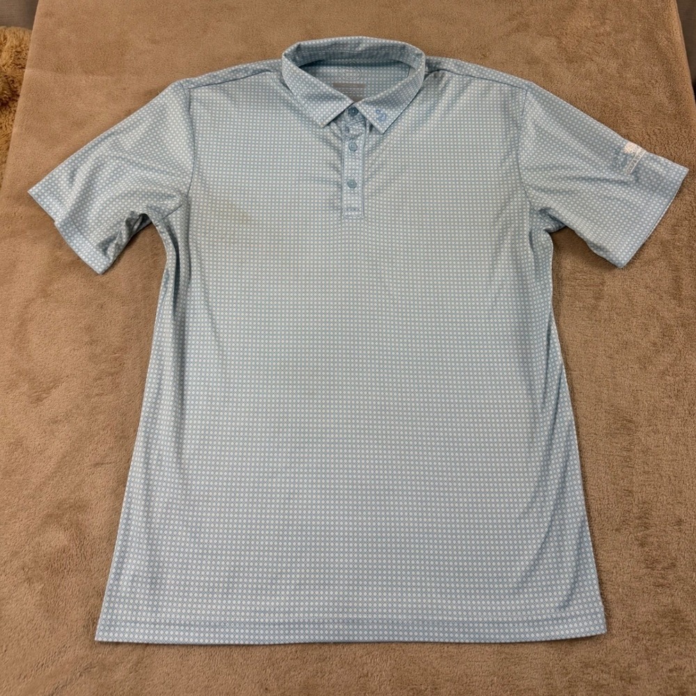 Swannies Golf Polo Shirt Mens Size Medium Blue Geometric Logo Short Sleeve